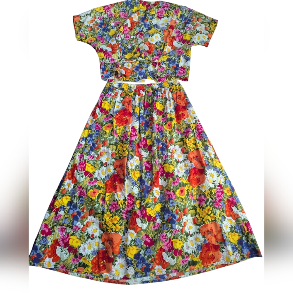 Vintage Floral Multicolor Skirt & Matching Top - Picture 2 of 13